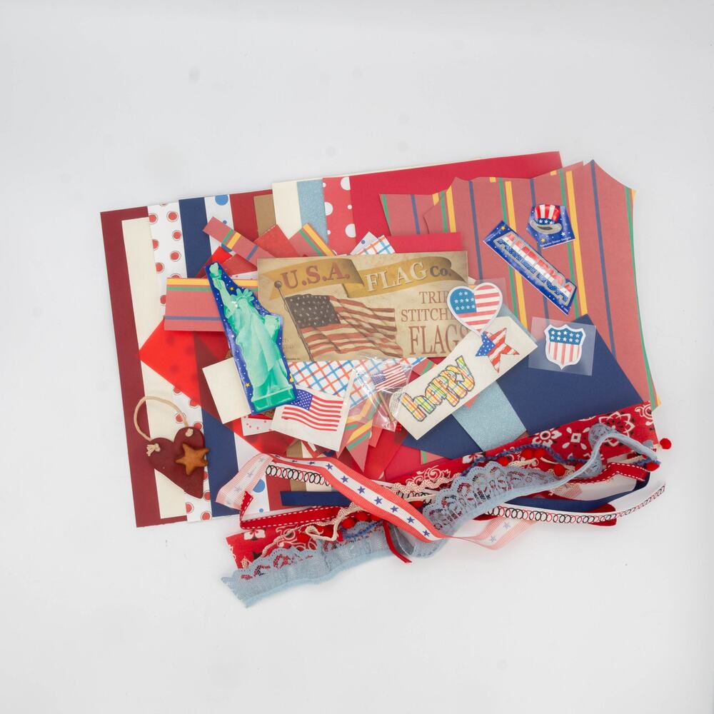 Patriotic Junk Journal Kit Red White Blue Pack Americana Scrapbook Bundle
